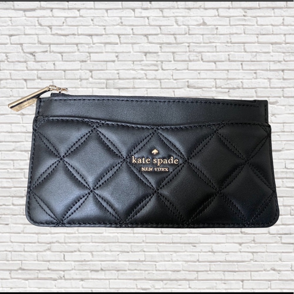 KATE SPADE • Cardholder Wallet in Smooth Quilted Black Leather - Picture 1 of 3
